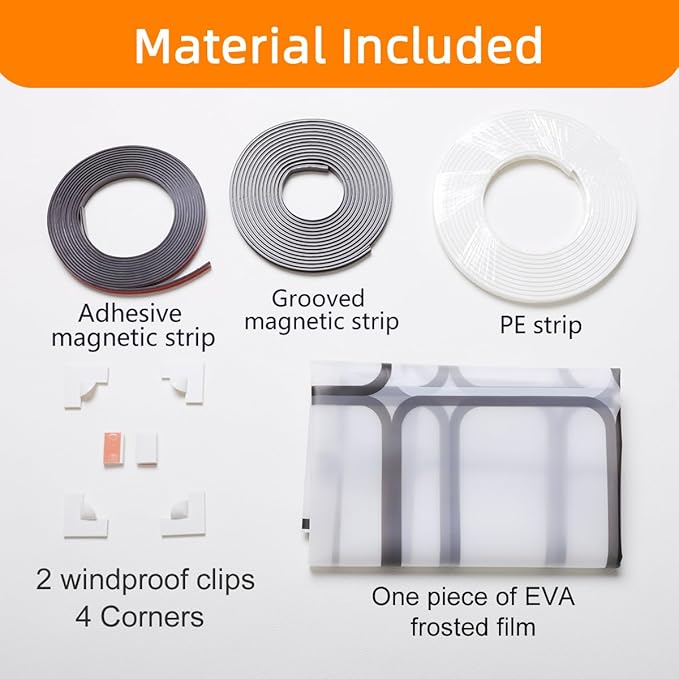 DIY Magnetic Window Insulation Kit Matte Frosted Privacy Film for Cold Winterizing Kit Cuttable Window Covering(48"x44")