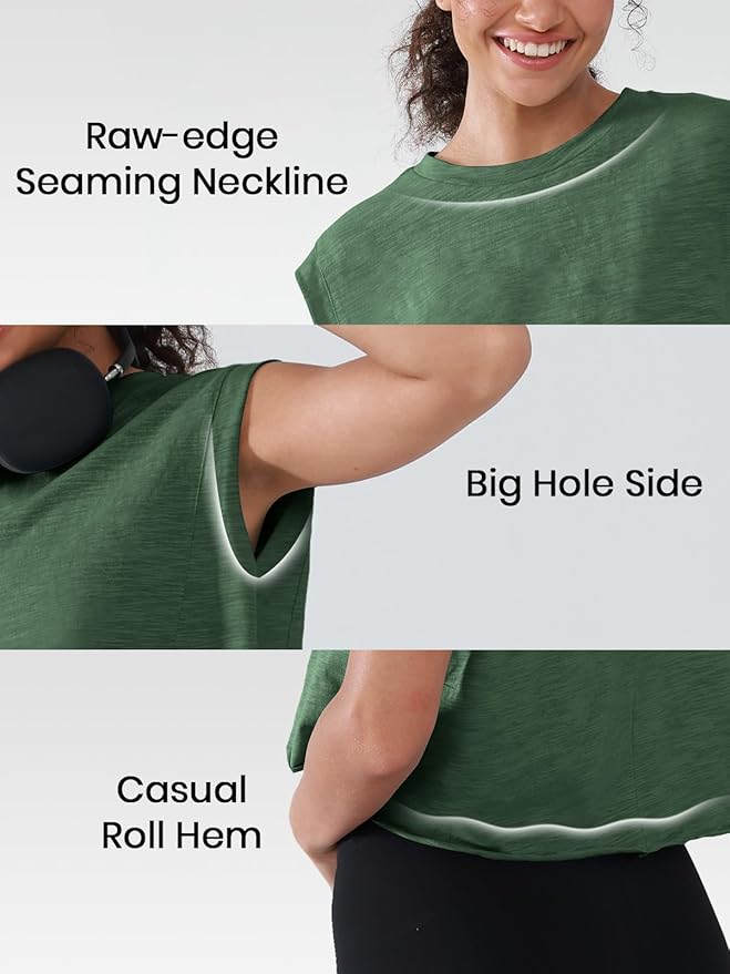 Women’s 100% Cotton Cropped Workout Tank Tops Soft Breathable Loose Fit Muscle Tank for Gym Yoga Running