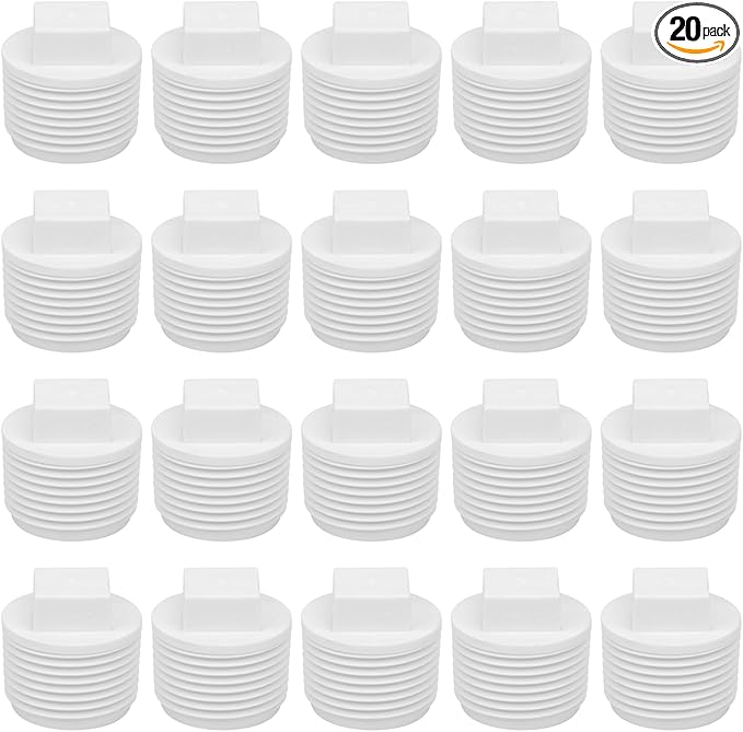 20Pack 1 Inch PVC Pipe End Cap - Male Threaded Plug Adaptor, Cleanout Plug Fitting for Water Line