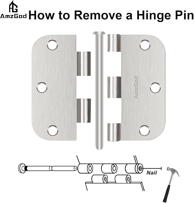Door Hinges Brushed Nickel - 3 Pack Satin Nickel 3.5 Inch Rounded Interior Door Hinges with 5/8" Radius - Flat Iron Residential Standard 3 1/2 Inches Silver Door Hardware