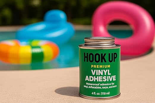 HOOK UP Adhesives Vinyl Contact Cement, Glue Waterproof, Fast-Drying Repair Adhesive for Pools, Inflatables, PVC, Air Mattresses, PVC Pipes, Tarps, Boats, Rafts, Upholstery Strong Bond, Cement 16 OZ