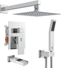 SR SUN RISE 12 Inches All Metal Square Shower System with Tub Spout, Tub Shower Faucet Set, High Pressure Rain Shower Head and Handheld Sprayer Combo Shower Fixtues, Valve Included, Polished Chrome
