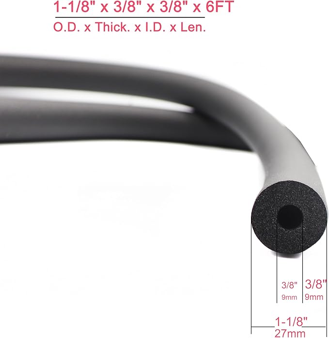 cSeao Pipe Insulation - 3/8" ID Foam Tube (6FT), AC & Guitar Stand Tubing, Hollow Pipe Cover, Exercise Machine Handle Protector and Roof Rack