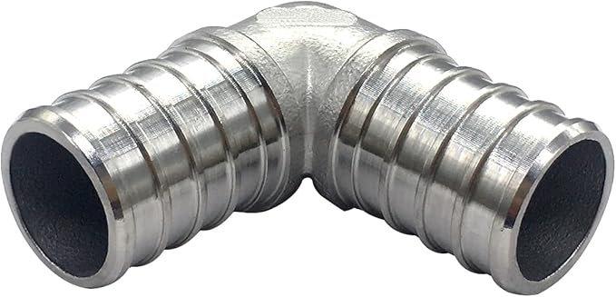 3/4 Inch PEX 90 Degree Elbow Stainless Steel Barb Crimp Pipe Fitting for PEX Pipe (Pack of 3)