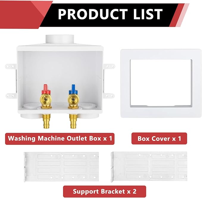 EFIELD Double Drain 1/2 Inch PEX-A Expansion Connection x 3/4 Inch MHT Washing Machine Outlet Box,(WM044)