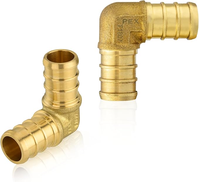 HeSun 50-Pack PEX Fittings, 1/2"x1/2" Pex Elbow, Brass Crimp Fitting for Pex Pipes, ASTM F1807