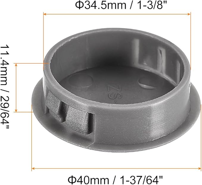 uxcell 1-3/8" Plastic Hole Plugs, 16Pcs Flush Type Panel Round Snap in Fastener Knockout Locking Plugs for Furniture Insert End Caps Panels, Gray