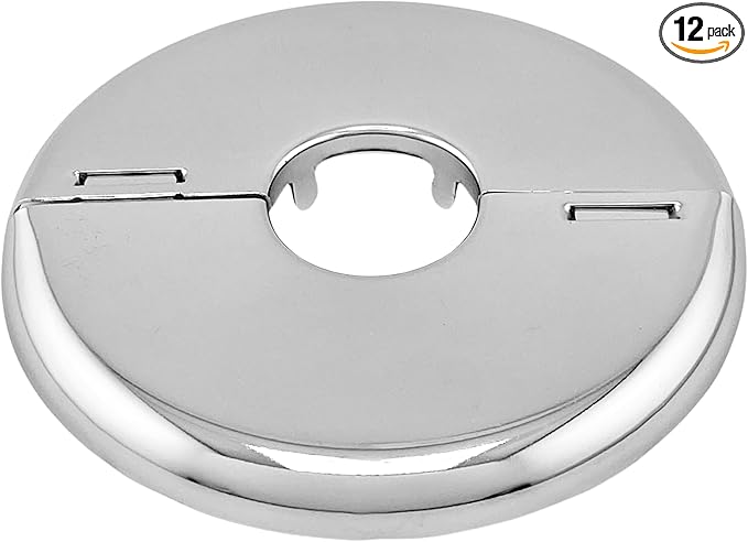 Retrofit Fire Sprinkler Escutcheon Cover Plate 1/2" IPS - Flat 2 Piece Stainless Round Split Flange for Easily Covering Gaps Between Fire Sprinkler Pipe and Ceiling or Wall - 12 PK
