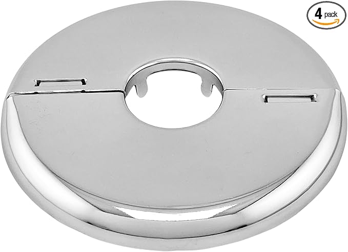 Retrofit Fire Sprinkler Escutcheon Cover Plate 1/2" IPS - Flat 2 Piece Stainless Round Split Flange for Easily Covering Gaps Between Fire Sprinkler Pipe and Ceiling or Wall - 4 PK