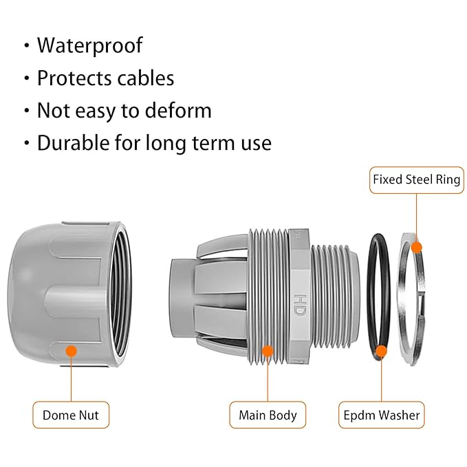 1/2 Liquid Tight Connector - 25 Pack Liquid Tight Conduit 180 Degree PVC Electrical Conduit Fitting Non Metallic Straight Flexible Conduit Connectors for Indoor Outdoor Home, Kitchen, and Bathroom