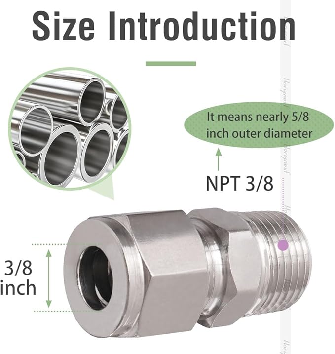 Stainless Steel 304 Compression Fitting to connect 3/8 inch OD tube x 3/8 NPT Male thread Coupler, for brass copper stainless steel tubing (2 pcs)