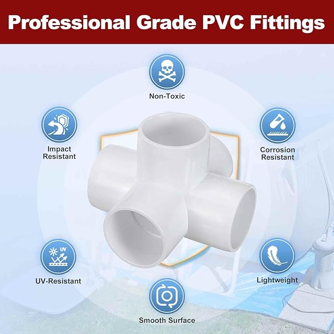 4Pcs 1/2" Elbow PVC Fitting, SCH40 5-Way Cross Furniture Grade PVC Pipe Fitting, DIY Corner Elbow Connector for Building Furniture, Greenhouse Frame Connection, Socket x Socket