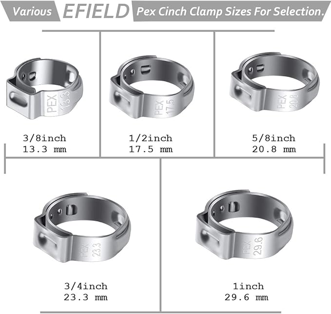 50 PCS 3/4 Inch PEX Cinch Clamp Rings, Stainless Steel Pex Fittings Crimp Rings Pinch Clamps for PEX Tubing Pipe Fitting Connections (3/4 Inch)