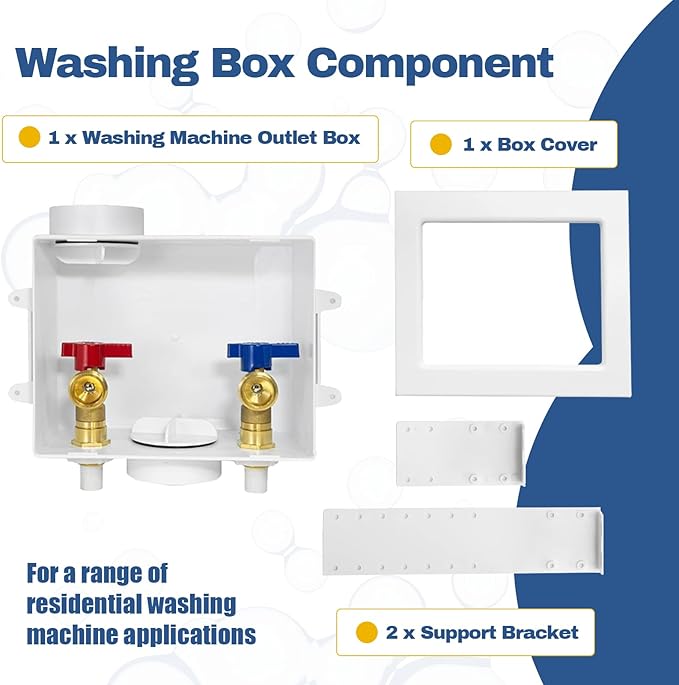 1-PACK GUOFIS Washing Machine Outlet Box, PEX Laundry Washer Box with Central and Side Drain Design(1/2"CPVC Connection Inlet X 3/4"MHT Outlet)(WM004)