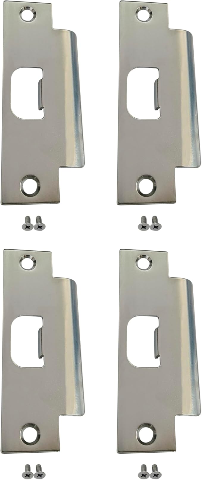 QCAA Steel Extended Lip Door Strike Plate, Latch D Hole, with Lip, 4-7/8" x 1-1/4", Nickel, 4 Pack, Made in Taiwan