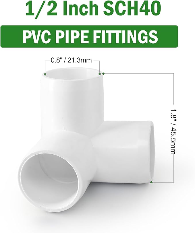 3 Way PVC Pipe Fittings 1/2 Inch, Zernmiarder White PVC Elbow Corner Side Outlet Tee Fitting, SCH40 Furniture Grade Pipe Connectors - Fits 1/2" Polyvinyl Chloride Pipes, 12 Pieces
