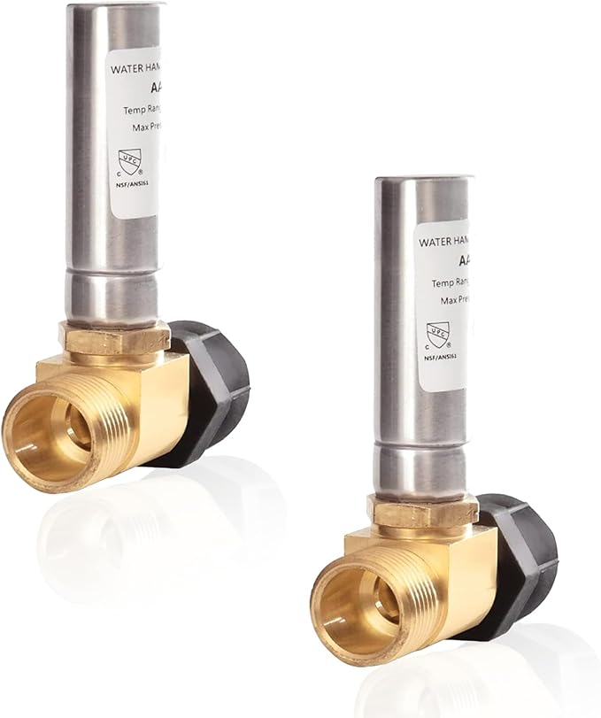 Water Hammer Arrestor,7/8" Female Swivel Ballcock Nut X 3/4" Male Thread Stainless Steel Water Arrestor for Toilet Connection(2PACK,Stainless Steel Arrestor)(HAMMER025-2Pack)