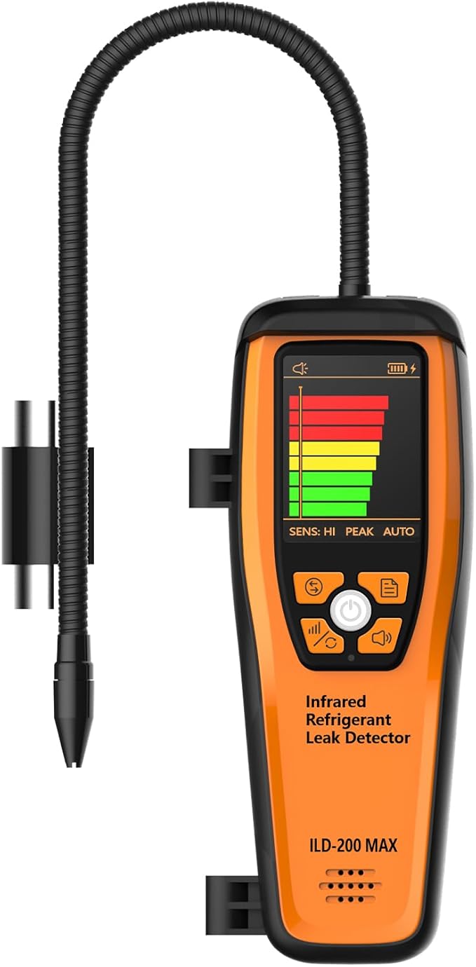 Elitech Infrared Refrigerant Leak Detector ILD-200 max High-Precision HVAC/R Leak Detection, 10-Year Sensor Lifetime, 1g/a Ultra-Low Detection, 4 Sensitivity Levels, TFT Display & Sound Alarm
