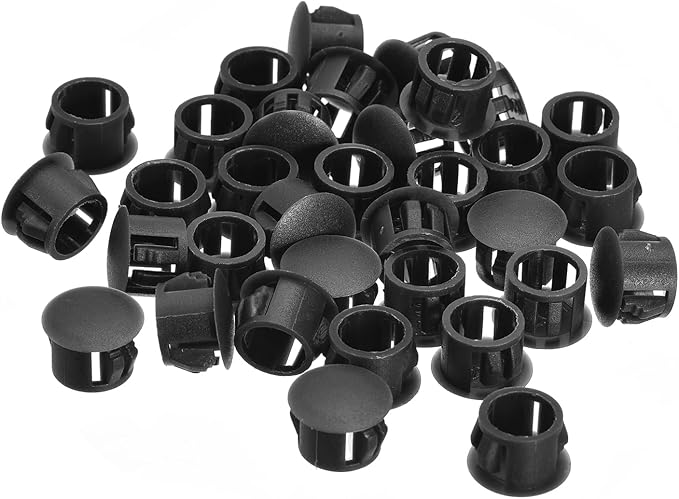 uxcell 12mm(15/32") Plastic Hole Plugs, 36Pcs Flush Type Panel Round Snap in Fastener Knockout Locking Plugs for Furniture Insert End Caps Panels, Black