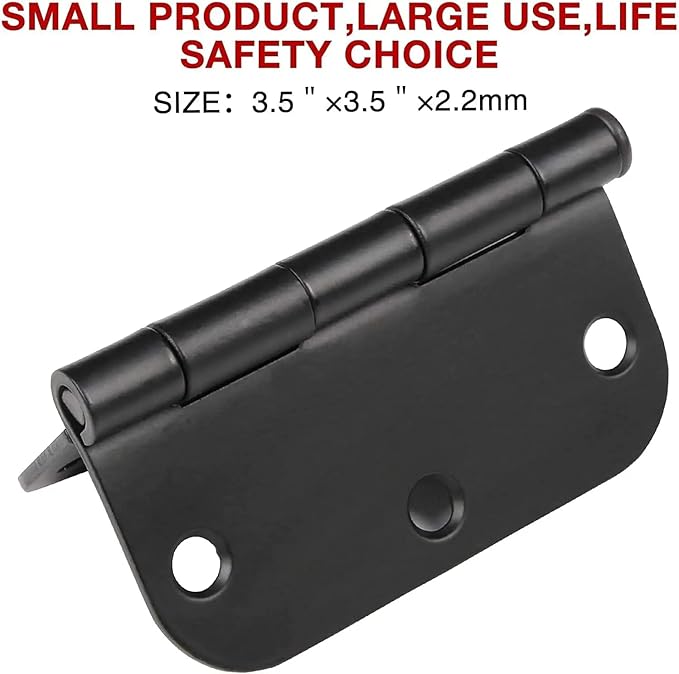 3 Pack Matte Black Door Hinges 3.5" x 3 1/2 Interior Round Door Hinge 3 ½",5/8" Radius Flat Finished Iron Standard Residential Structures Hardware for Backyard shed/Basement Access/Garage Side Door