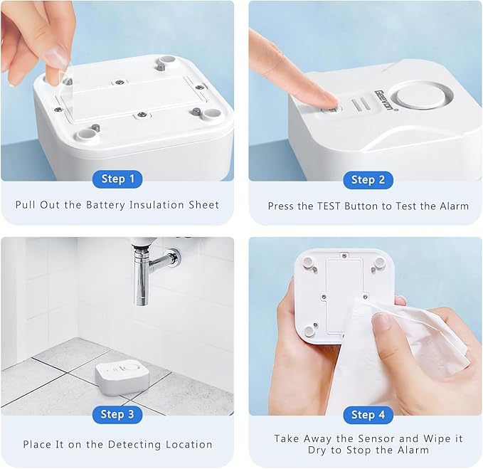 Geevon 2 Pack Water Leak Detectors for Home, 100dB Loud Water Alarm Sensor Leak Detection with Drip Alert for Basements, Laundry Rooms, Kitchen, IP56 Waterproof(Battery Included)