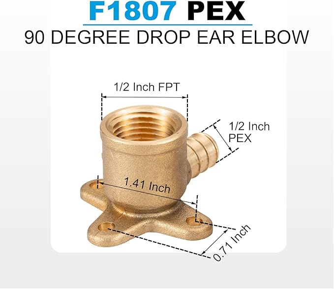 WMAXPFIT(6 Pack) 1/2 Inch Drop-Ear Elbow F1807, 1/2 Inch PEX x Female NPT Thread LF Brass crimp fitting for PEX-b pipe