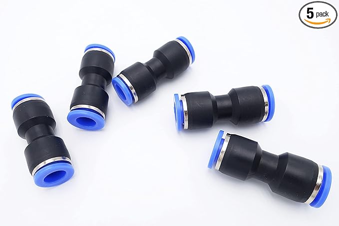 Push to Connect Fitting 3/8" Tube OD, Pneumatic Air Water Straight Union Two Way Connector/Coupler (Pack of 5)