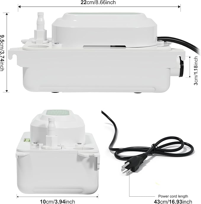 110V 0.6L Water Tank Condensate Pump, 6.6ft Lift Drain Pump for Ice Maker, 100L/H Flow, Commercial Ice Maker Drain Pump, Auto On/Off