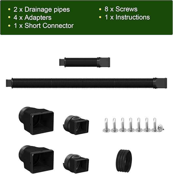 Rain Gutter Downspout Extensions, Downspout Extender for Rainwater Drainage Flexible, Extendable 58"+66" Down Spout Drain Extension Pipes (2 Pack, Black)