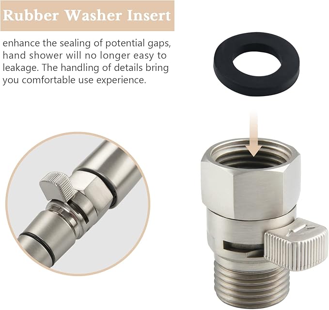APLusee Shower Head Shut Off Valve, Solid Brass Water Flow Restrictor with Adjustable Lever, Brushed Nickel