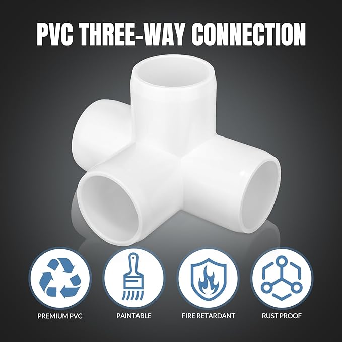 20 Pack 4 Way PVC Fittings 1/2 Inch, Furniture Grade Pipe Elbow Connector, 4 Way Side Outlet Tee Fittings for All DIY PVC Structure and Frames Building Furniture
