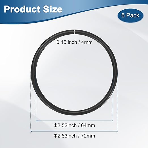 5-Pcak Nitrile Rubber O-Rings, 64mm ID, 72mm OD, 4mm Width, Metric Sealing Washer Gasket for Automotive Machine Plumbing/Faucet/Air or Gas Connections, Resists Oil and Heat