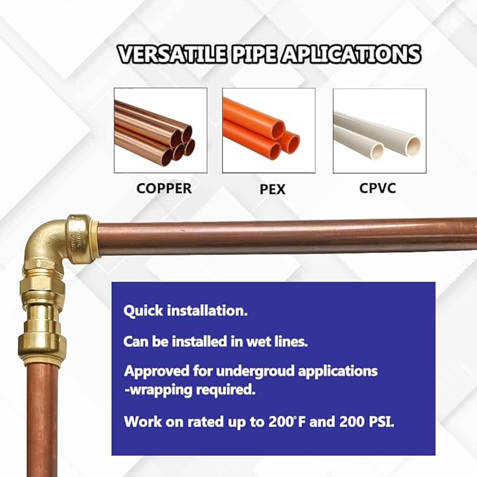 HQMPC 3/4" PEX Fittings No Lead Male PushFit Elbow 90-Degree - 6pcs 3/4" 90 Degree Elbow Push-to-Connect Plumbing Fitting for Copper, PEX, CPVC