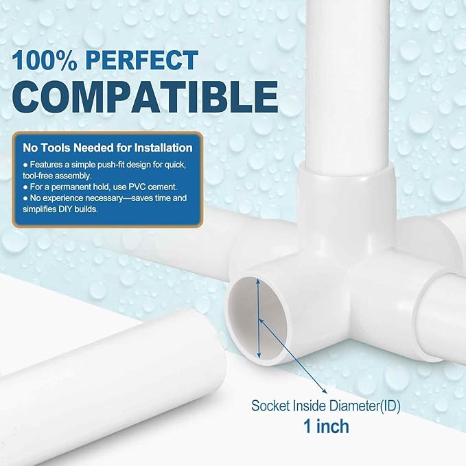 12 Pack 1" SCH40 PVC Elbow Pipe Fitting, 5-Way PVC Elbow Corner Side Outlet Cross Fitting, Furniture Grade Pipe Connectors for DIY Project, Pond Protection, Socket x Socket, White