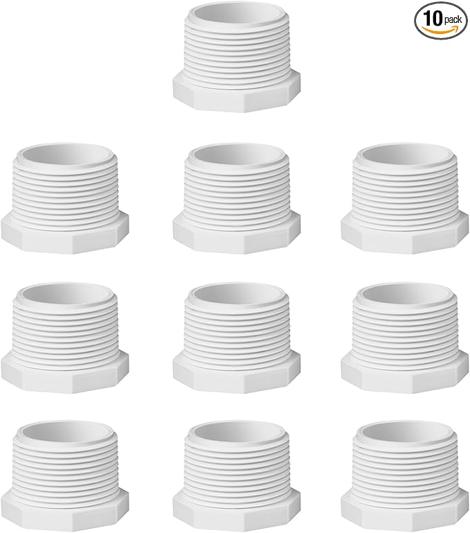 10pcs 0.75Inch PVC Cleanout Plug Male Threaded Drain Cap Coupling Adapter for PVC Pipe Pressure Fitting Schedule 40 NPT Thread Water Pipe closing (3/4", 10)