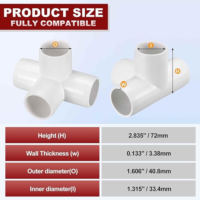 8Pcs 1" Elbow PVC Fitting, SCH40 4-Way Tee Furniture Grade PVC Pipe Fitting, DIY Corner Elbow Connector for Building Furniture, Greenhouse Frame Connection, Socket x Socket