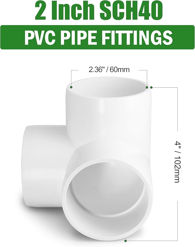 3 Way PVC Pipe Fittings 2 Inch, Zernmiarder White PVC Elbow Corner Side Outlet Tee Fitting, SCH40 Furniture Grade Pipe Connectors - Fits 2" Polyvinyl Chloride Pipes, 4 Pieces