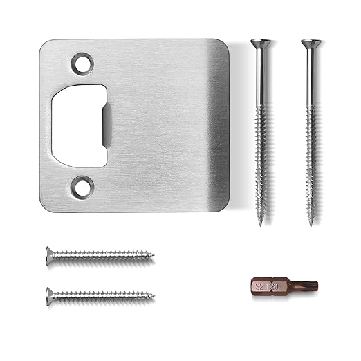 Extended Lip Strike Plate 2-1/2" x 2-1/4", Heavy Duty Version, Oversized Extra Wide Lip Door Latch Striker with Reinforced Torx/Star Screws & Bit(Satin Nickel, 1 Pack)