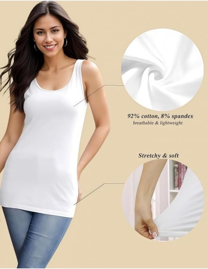 H HIAMIGOS Womens 3 Packs Long Tank Tops Stretchy Cotton Sleeveless Camisole Undershirts Layering Workout Yoga Camis