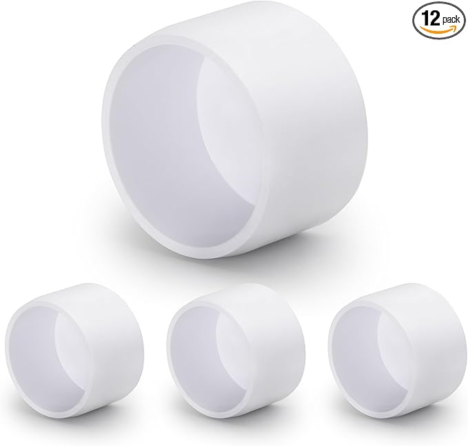 SCH40 PVC Cap 1-1/4 Inch - Fit Standard 1-1/4" SCH40 PVC Pipes (OD Approx. 1.66"), Zernmiarder Furniture Grade Pipe Caps, White Pipe Cover Fittings for Plumbing, DIY, Garden & Furniture - 12 Pcs