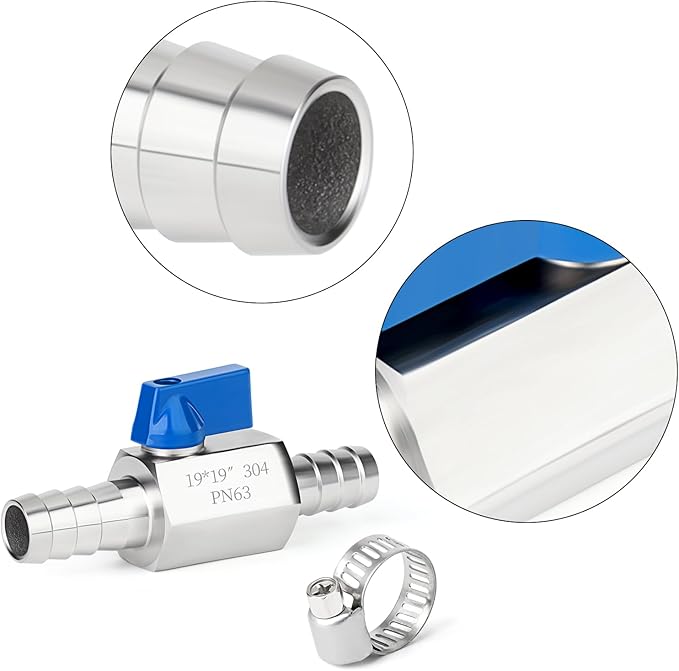 TAISHER 2PCS 304 Stainless Steel 3/4" Mini Ball Valve Shut Off Switch, 3/4" Hose Barb with 4PCS Hose Clamps