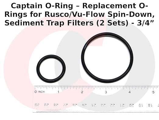 Captain O-Ring – Replacement O-Rings for Rusco/Vu-Flow Spin-Down, Sediment Trap Filters (2 Sets) [Select Size .75OR, 1OR, 1.5OR, or 2OR] (3/4" Filter (.75OR) - 2 Sets)