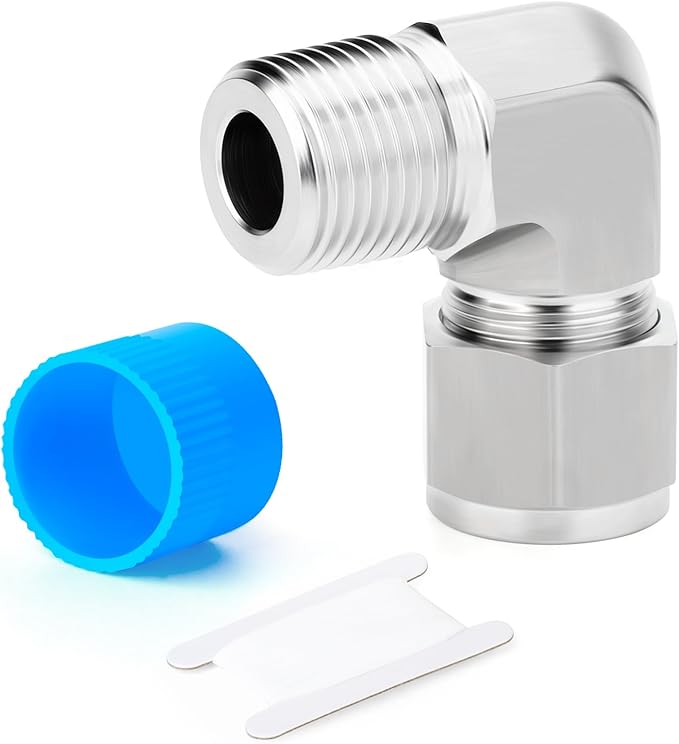 TAISHER 1PCS 316 Stainless Steel 90 Degree Compression Tube Pipe Fitting Connector, 1/4" Tube OD x 1/8" NPT Male Adapter
