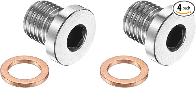 PATIKIL 4 Pcs M12 x 1.5 Metric Pipe Plug Fitting, 304 Stainless Steel Internal Hex Head Socket Pipe Cap Adapter Connector with Copper Washer for Sealing Oil Gas Water