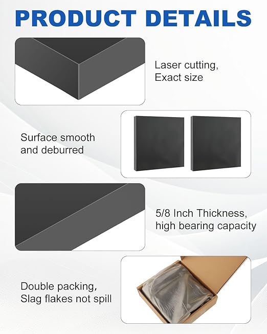 Rocaris Hot Rolled Steel Plate 5/8" x 6" x 6", Pack of 2, Weldable Steel Sheet Metal for Auto Body Repair, DIY Projects, Industrial Support