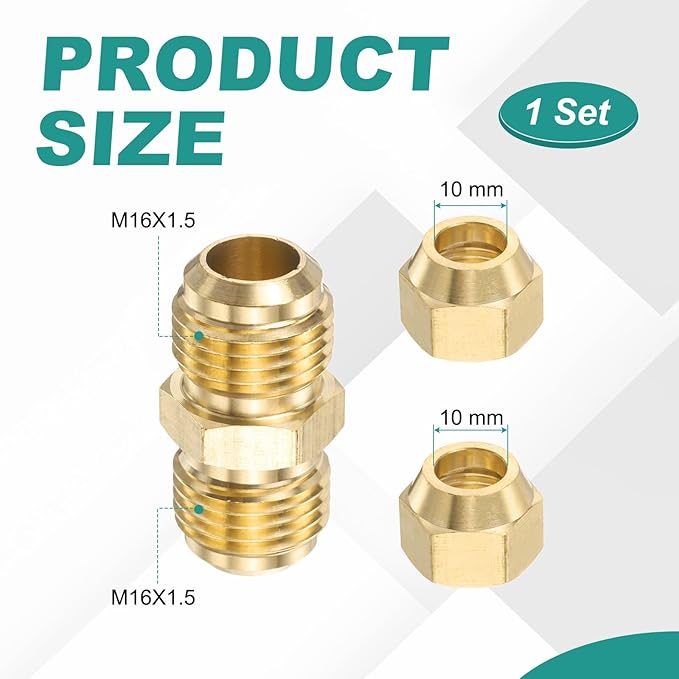 PATIKIL 10mm OD Copper Pipe Extension Joint Connectors,1Pcs Free Welding Copper Flare Fittings Pipe Coupling Adapter with Flare Nuts for AC Pipeline Connection