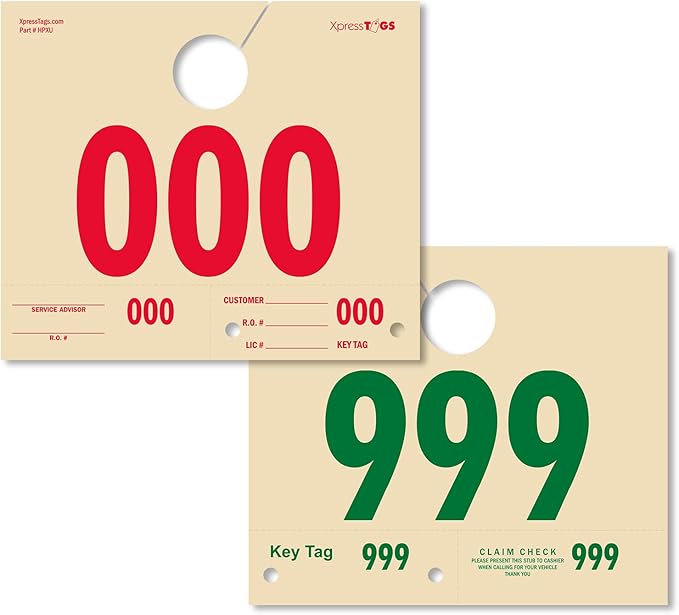 SmartSign 1000-Pack Vehicle Hang Tags, 6" x 7" Double-Sided Car Service Valet Tags with Sequential Numbering 000-999, Dispatch Numbers