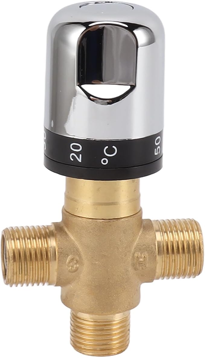 Asixxsix Thermostatic Mixing Valve, Brass Shower Mixing Valve, Hot and Cold Water Temperature Control for Basin Bathroom, Brass Plumbing Fitting