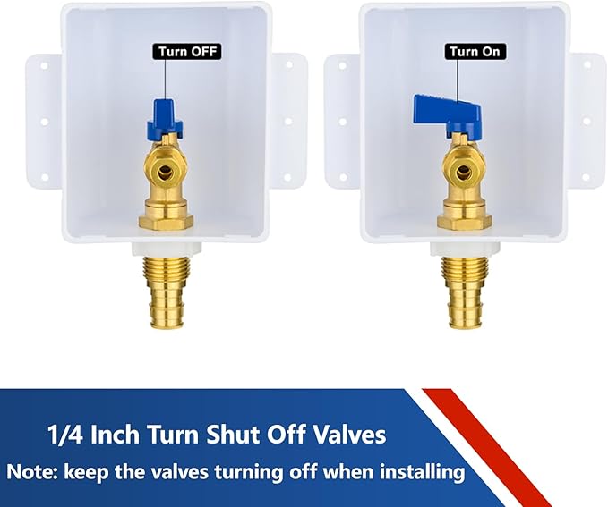 Ice Maker Outlet Box,1/2 Inch PEX-A F1960 Expansion Inlet and 1/4 Inch OD Compression Outlet Connection, Icemaker Box with Installed 1/4-Turn Ball Valve