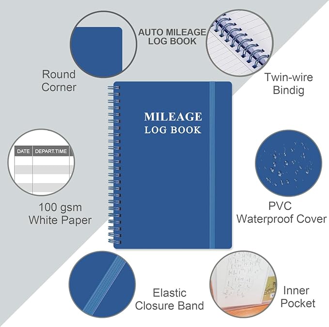 Mileage Log Book for Car - Vehicle Maintenance Log Book, Mileage Log Book for Business, Track Mileage, Expenses, Gas Consumption, Lubrication, Repairs & Accessories, 5.8" x 8.3", Blue